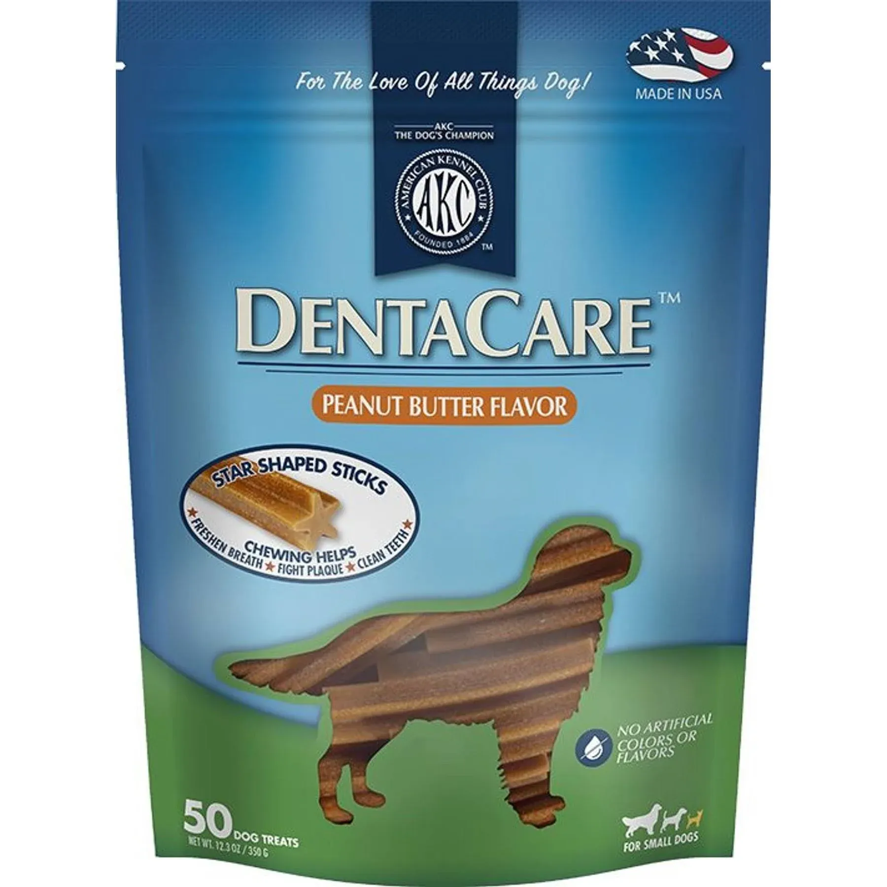 American Kennel Club Dentacare Small Breed Peanut Butter Flavor Dental Dog Treats, Naturally Flavored, 50 Count