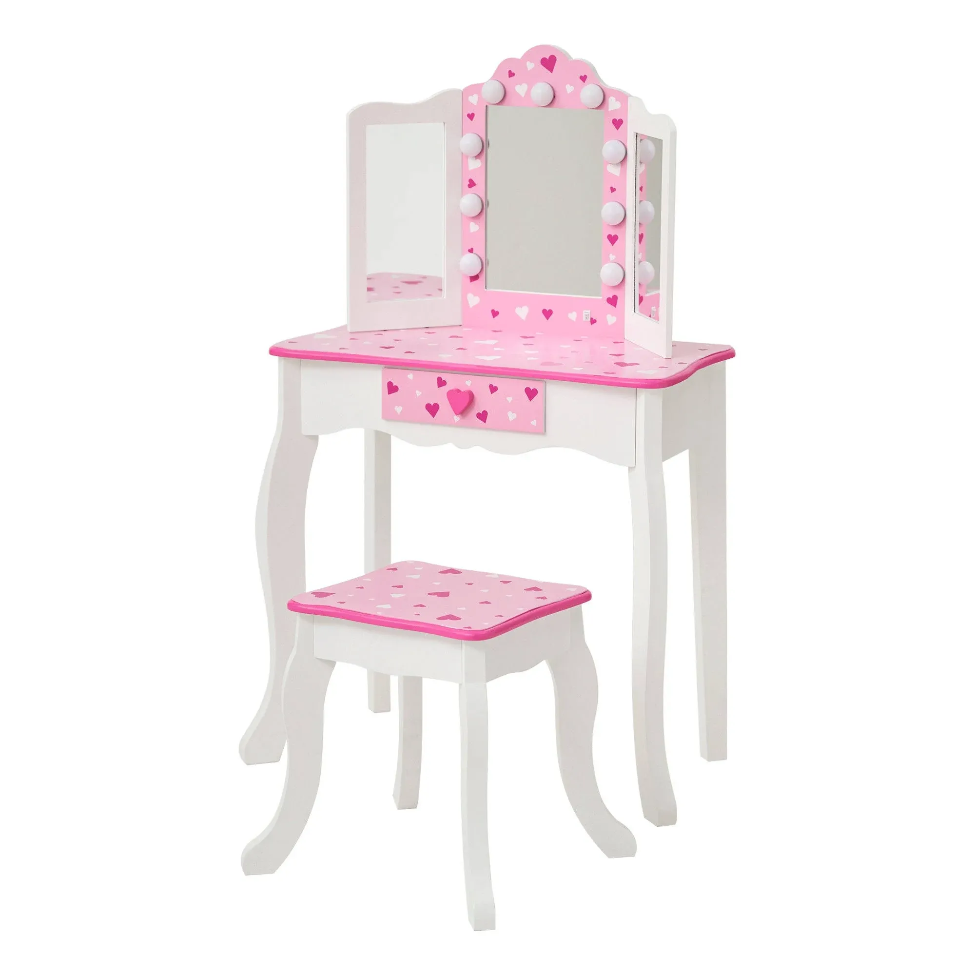 Teamson Kids Princess Gisele Sweetheart Vanity & Stool Set in White/Pink