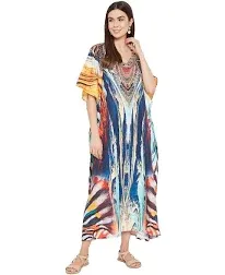 Oussum Women Long Maxi Plus Size Polyester Kaftan Caftan Gown Beach Party Casual Dress