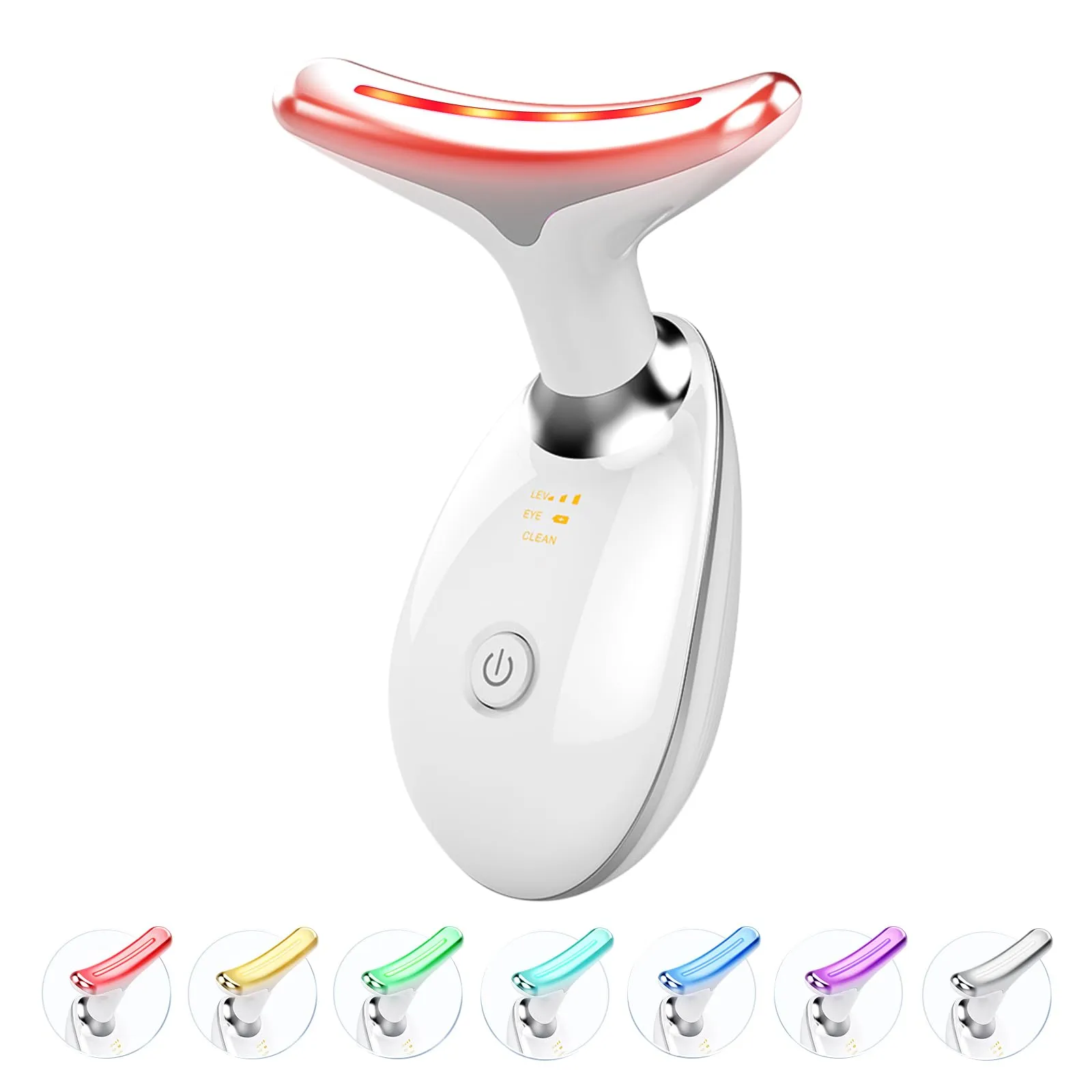 Terapia de Luz Roja para Rostro y Cuello, Varita de Terapia de Luz Roja, Masajeador Facial y Cuello LED de 7 Colores para el Cuidado de la Piel, Blanco