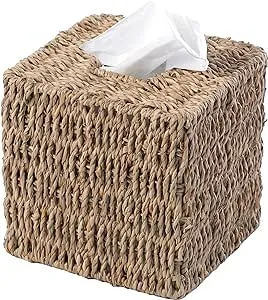 Vintiquewise Natural Woven Seagrass Wicker Square Tissue Box Cover Holder