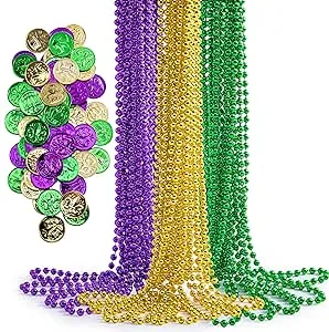 36pcs Mardi Gras Beads Necklace with 120 Coins