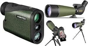 Vortex Optics Crossfire HD 1400 Laser Rangefinder & Gosky Updated 20-60x80 Spotting Scopes with Tripod, Carrying Bag and Quick Phone Holder