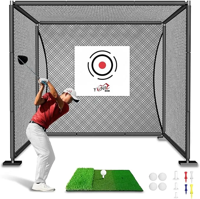 YUNIC Golf Driving Cage with Steel Frame, Golf Nets for Backyard Driving for Full Swing and Chipping Practice Indoor Outdoor