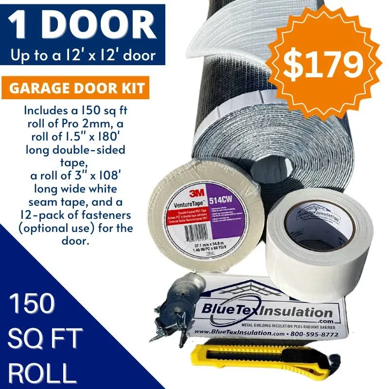 BlueTex Insulation BlueTex Roll Up Garage Door Insulation Kit for Cooling Down Metal Buildings - Easy to Install Complete Garage Insulation Kit for D