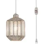 Boho  Crystal Rustic  White Swag Lantern  Pendant Light  Plug in 16.4 FT Dimmer