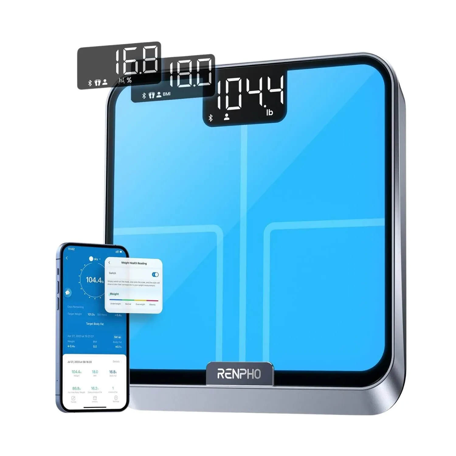 RENPHO Smart Scale for Body Weight with Customize Scale Colors, Rechargeable, Ito Coating, Elis Chroma