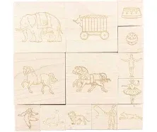 Circus Engraved Wood Rubber Stamp Set