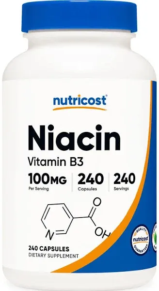 Nutricost Niacin (Vitamin B3) 100mg, 240 Capsules - with Flushing, Non-GMO, Gluten Free