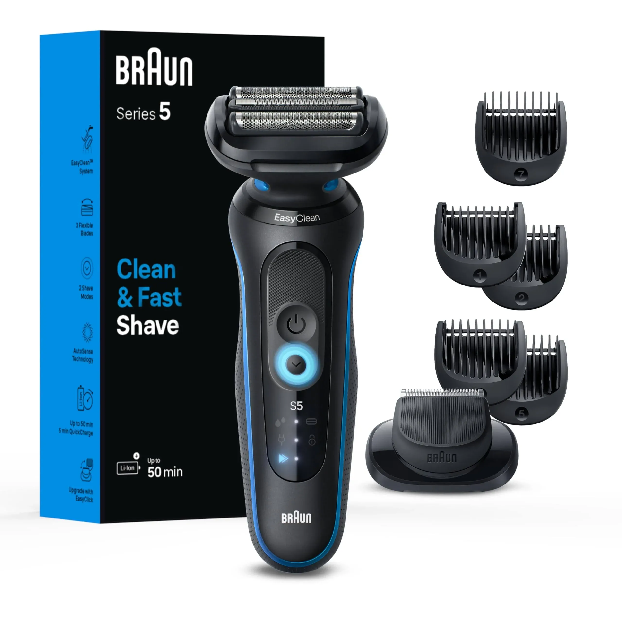 Braun Electric Shaver for Men, Series 5 5120s, Wet & Dry Shave, Turbo Shaving Mode, Foil Shaver, Engineered in Germany, with Beard Trimmer &