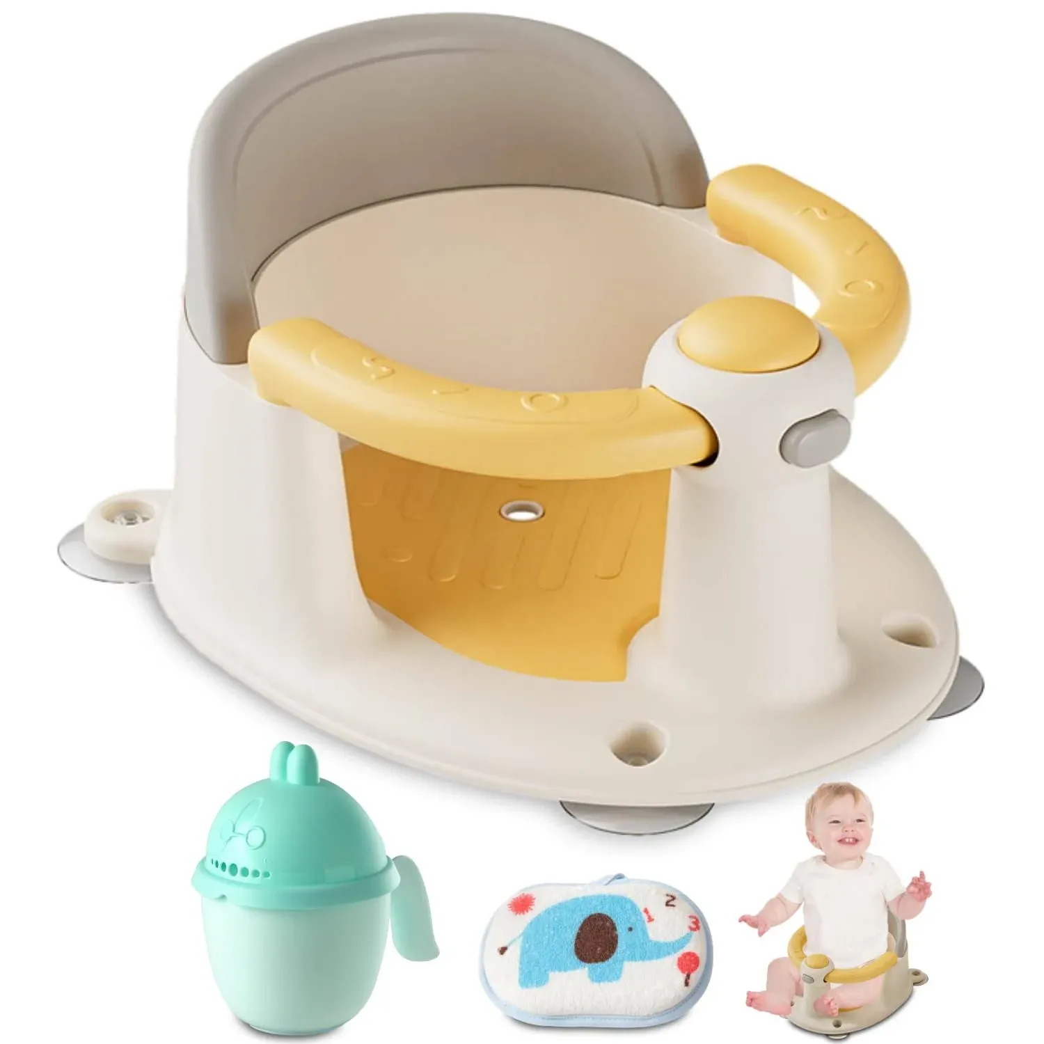 Baby Bath Seat for Babies 6 Months & Up, Bath Seats for Babies Sitting Up, 3 Baby Bath Toys, Open Design Bathtub Seat for Baby, Non-Slip, Compact Toddler Bath Seat.