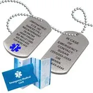 Medical ID Dog Tags, Medical Alert Necklace for Men, 18 Lines Custom Laser Engraving Beaded 27” Chain, Incl. Emergency Medical Card. Complimentary Access PHR (Personal Health Record)