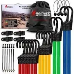 Rocket Straps | 28pc Flat Bungee Cords with Hooks | Bungee Cord Assortment | Tie