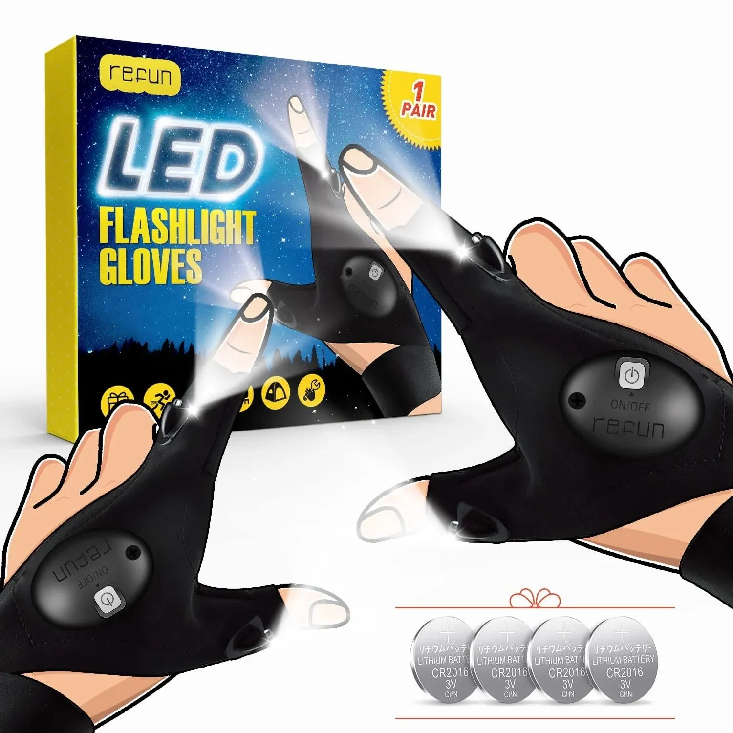 Gifts for Men , LED Flashlight Gloves, Cool Gadgets Christmas Stocking Yellow