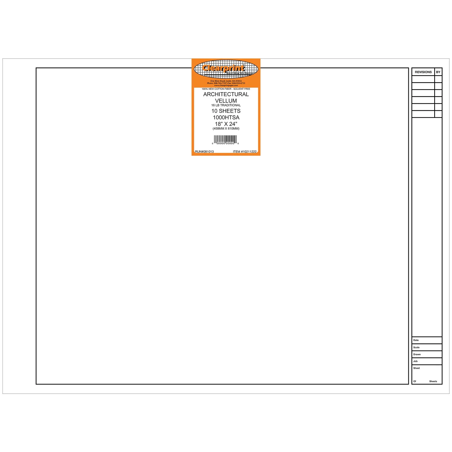 Clearprint 18 x 24 Unprinted Vellum Title Block/Border 10-Sheet-Pack