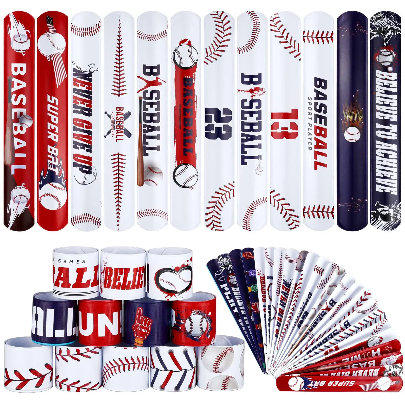 durony 48 Pieces Snap Bracelets Wristbands with Baseball Elements Sport Slap ...