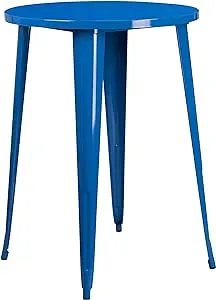 Flash Furniture Philip Commercial Grade 30" Round Blue Metal Indoor-Outdoor Bar Height Table