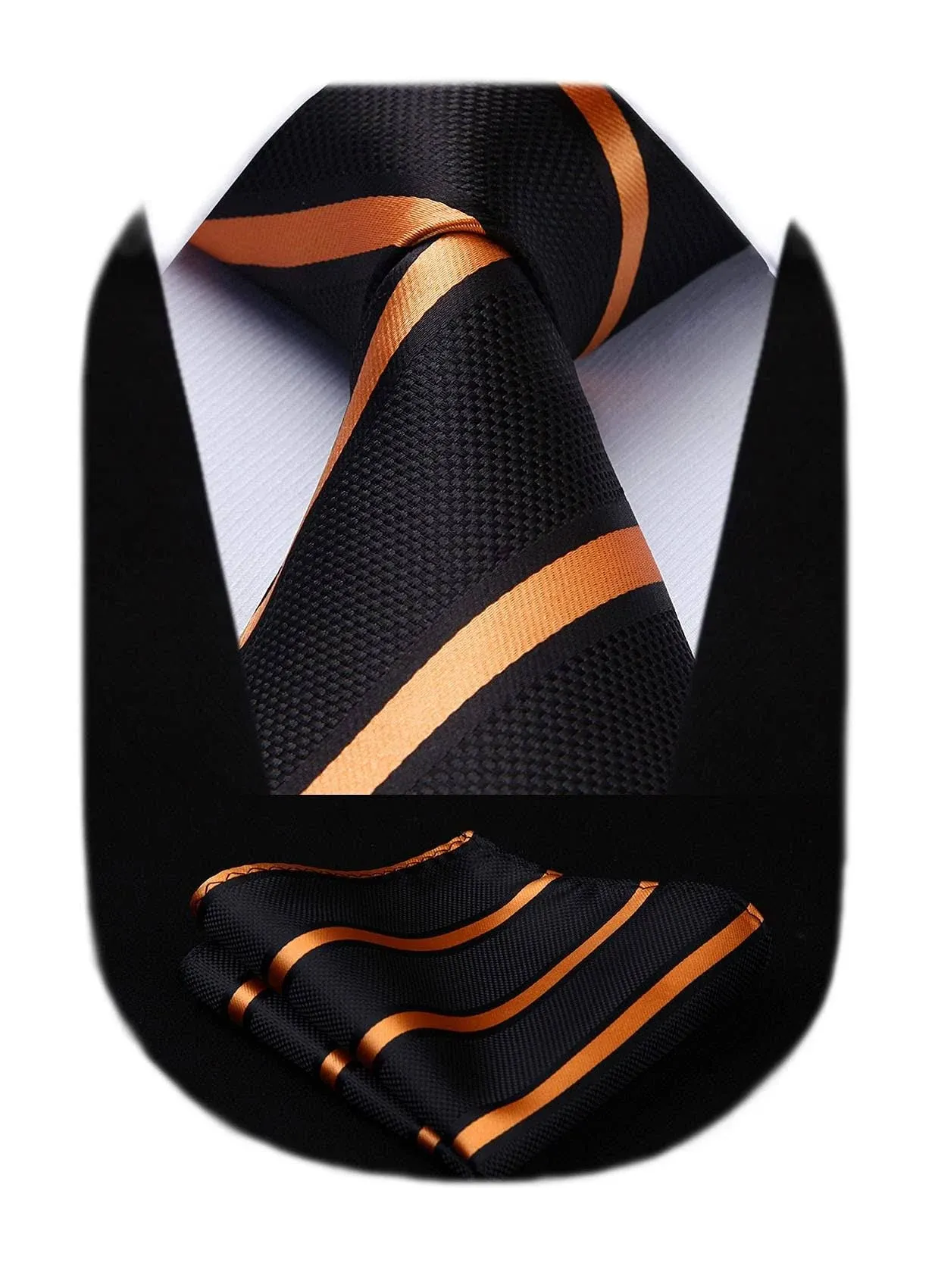 HISDERN Stripe Tie Mens Ties with Pocket Square Set Classic 3.4'' Silk Formal Necktie Handkerchief for Business Wedding