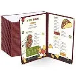 30pcs Menu Covers 8.5x14in 2-page 4 Views Book-Style Menu Holder Double-stitched Clear Surfaces Transparent Cafe Restaurant Menu Books (Burgundy, 8.5x14in)