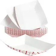 Heavy Duty, Grease Resistant 1 Lb Paper Food Trays 100 Pack. Recyclable, Coated Paperboard Basket Ideal for Festival, Carnival and Concession Stand Treats Like Fries, Ice Cream and Chicken Tenders