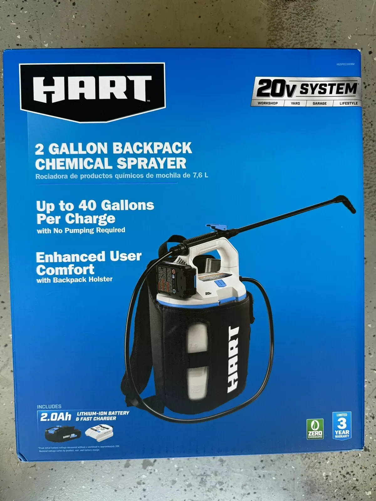 HART 20 Volt Cordless 2 Gallon Backpack Chemical Sprayer W/ Battery & Charger