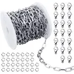 32.8 Feet Aluminum Flat Oval Silver Chains for Jewelry Making Unwelded Paperclip Link Cable Chain Spool Necklace Chains Bulk with Lobster Clasps and Jump Rings