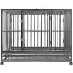 SmithBuilt 42" Large Heavy-Duty Dog Crate Cage - Two-Door Indoor Outdoor Pet & Animal Kennel with Tray - Silver