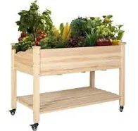 MUPATER Raised Garden Bed Planter Box with Four Wheels and Legs for Herbs and Vegetables, Elevated Garden Bed with Drainage Holes for Outdoor Indoor, Natural Wood