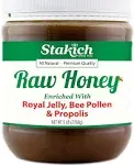 Stakich Royal Jelly, Bee Pollen, Propolis Enriched Raw Honey - Pure, Unprocessed, Unheated - 5 Pound (80 Ounce)