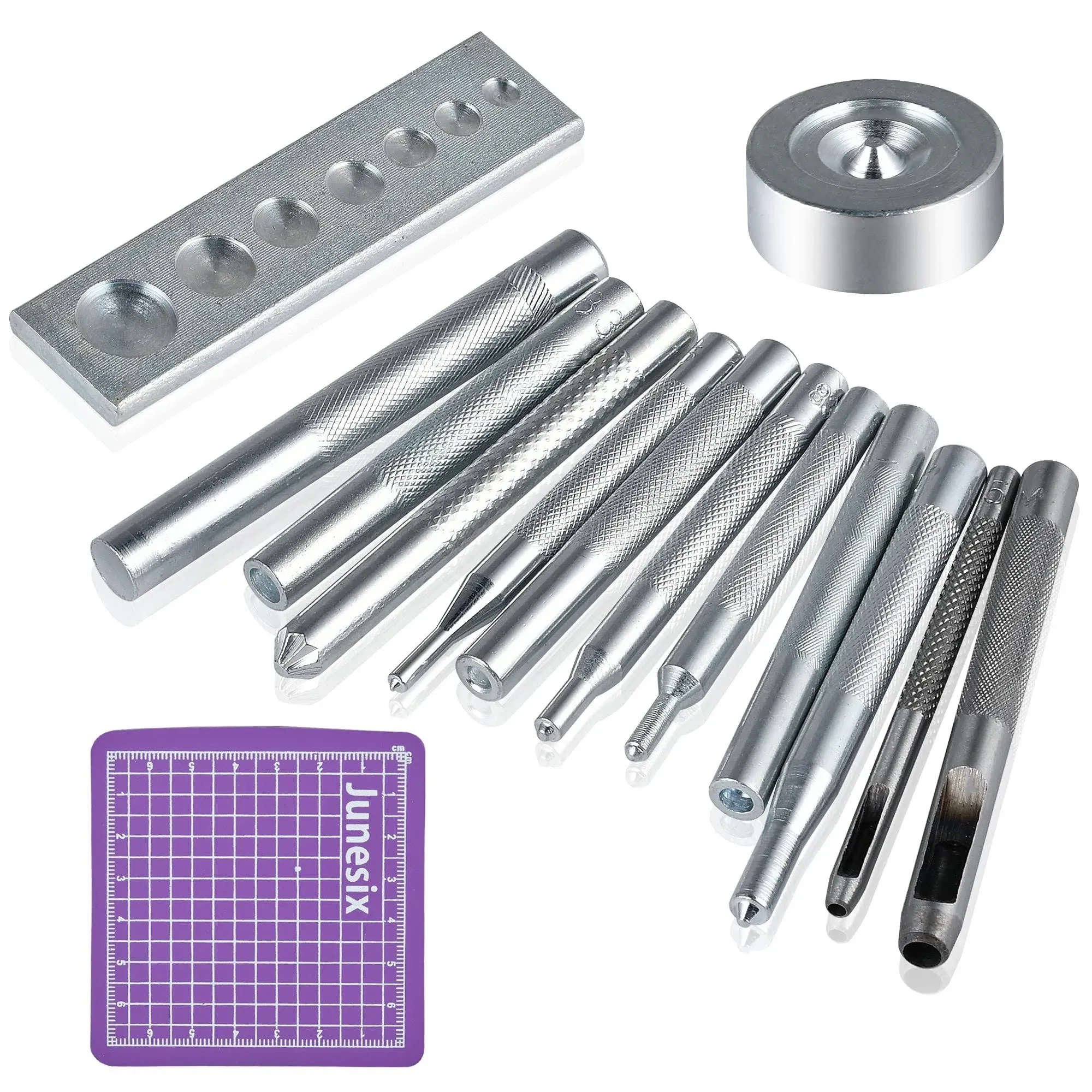 14Pcs Rivet Setter, Leather Die Punch Snap kit, Stainless Steel Rivet Setting