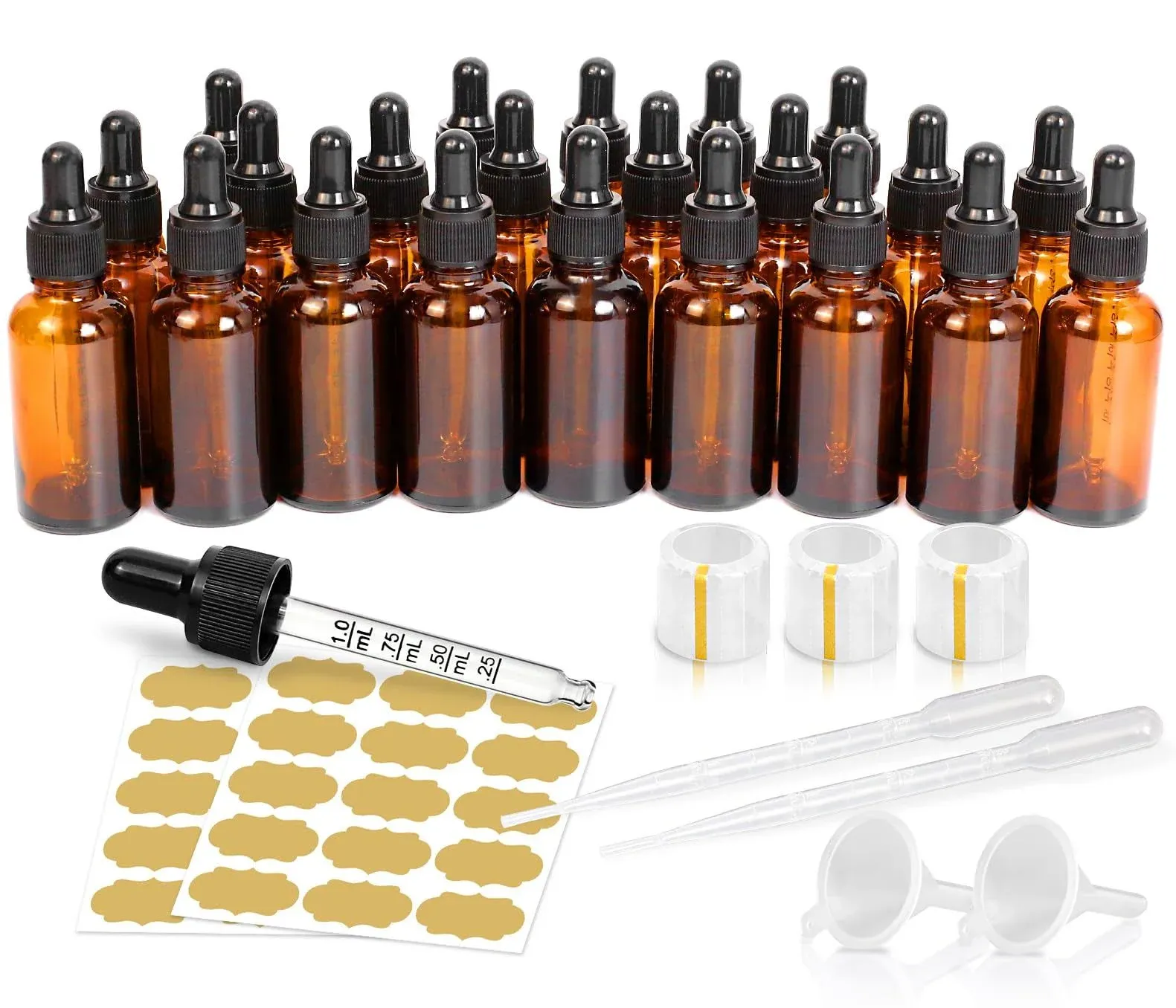 GMISUN Tincture Bottles with Dropper, 22 Pack 1 Oz Amber Glass Dropper Bottle with Eye Dropper, 1oz 30ml Empty Oil Dropper Bottle for Essential Oils, Tinctures, Medicine with Heat Shrink Wrap