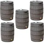 Good Ideas Rain Wizard 50 Gallon Plastic Outdoor Home Rain Barrel Water Storage Collector with Brass Spigot and Flat Back Design, Oak (5 Pack)