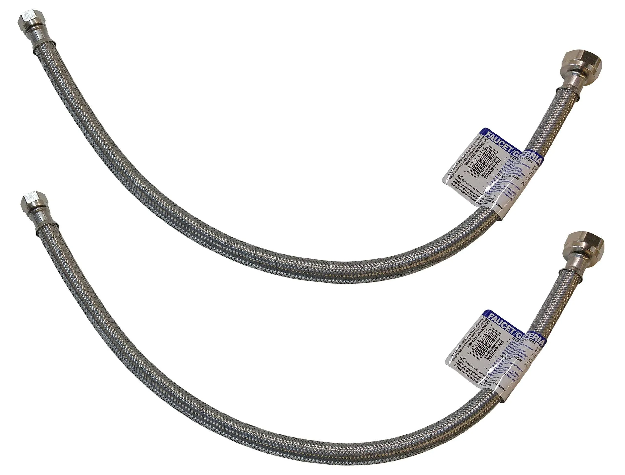 Eastman 20" Supply Line Steel Flex Long Faucet Connectors (2) Pack (1/2" FIP x 3/8" Comp)