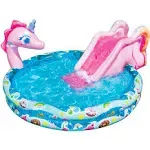 BANZAI Spray 'N Splash Unicorn Pool, Length: 78 in, Width: 60 in, Height: 32 in, Inflatable Outdoor Backyard Water Slide Splash Toy