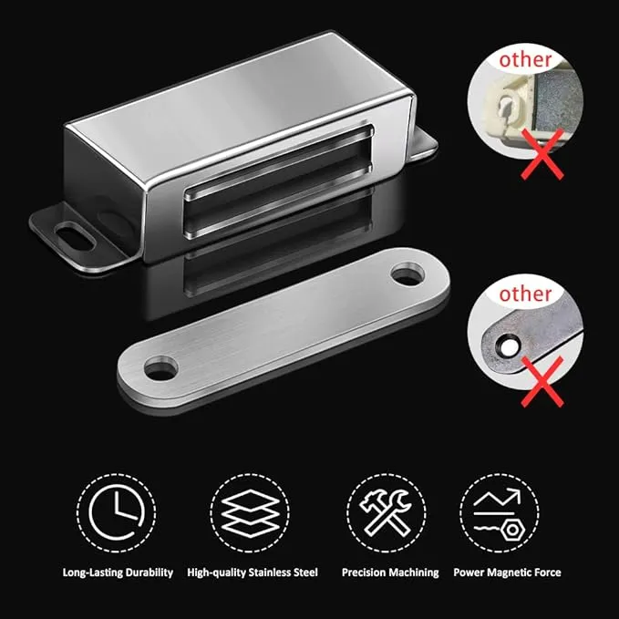 Onarway Magnetic Door Catch 40 lbs Pull Strong Magnet Cabinet Latches Magnetic Hardware Stainless Steel Chrome Door Closer for Bathroom Kitchen Sliding Door Window Cupboard (4 Pack-Strength 20KG)