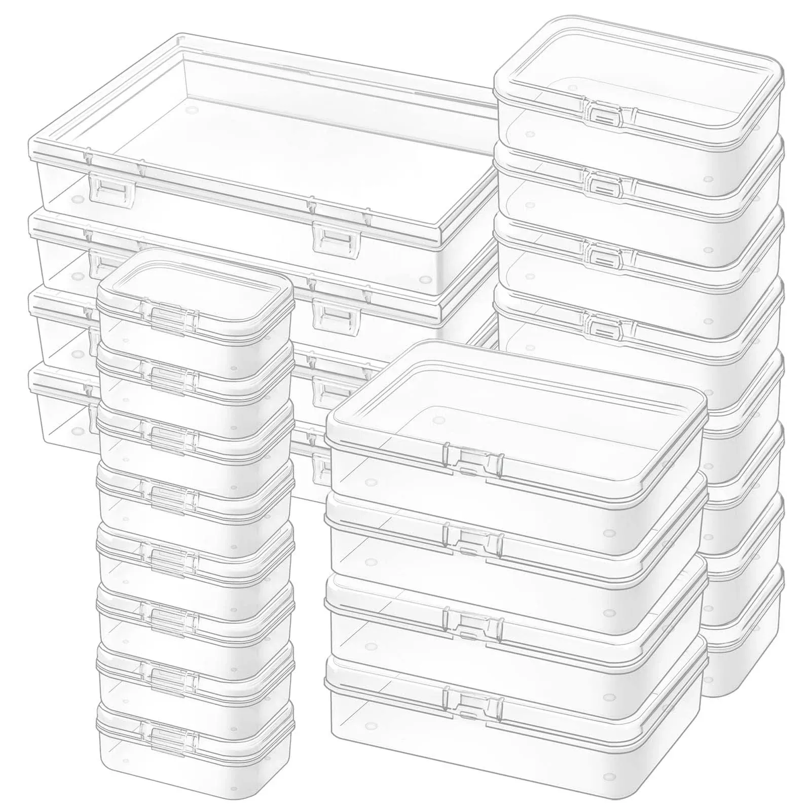 Mauproy 24 Pack Mixed Sizes Small Plastic Storage Containers, Mini Rectangular Small Items Organizer Boxes with Hinged Lids and Labels for Craft