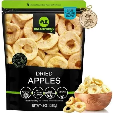 Sun Dried Apple Rings Slices, No Sugar Added 48oz by Nut Cravings, Size: 3 lbs