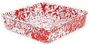 Crow Canyon Home Enamelware Square Brownie Pan, 9 inch, Red/White Splatter