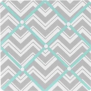 Turquoise and Gray Chevron Zig Zag Fabric Memory/Memo Photo Bulletin Board by Sweet Jojo Designs