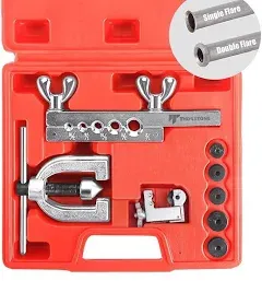 Double and Single Flaring Tool Kit for Brake Line Extra Adapters 45 Degrees Red