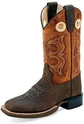 OLD WEST Children&#039;s Dark Brown Bull Hide Broad Square Toe Boots (BSC1955)