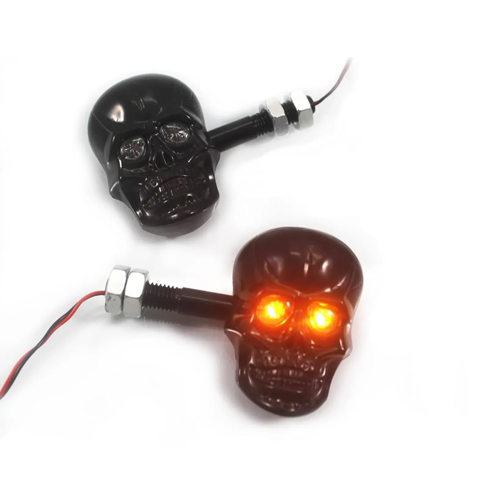 PerfecTech Motorcycle 10mm Screw Skull Head LED Amber Turn Signal Indicator Light (Black)