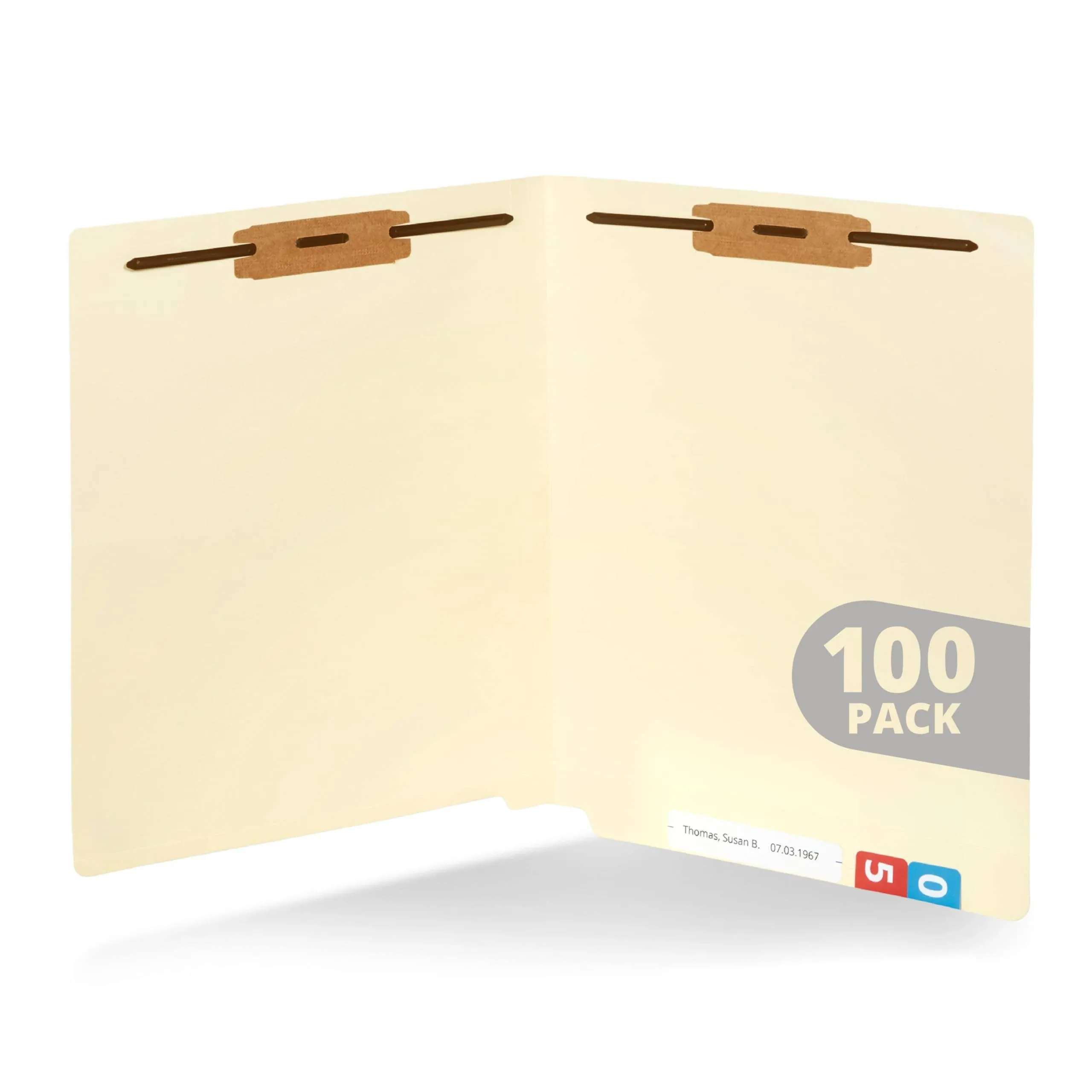 Blue Summit Supplies 100 Manila Fastener File Folders with End Tabs, Reinforced Straight Cut End Tab Folders with 2 Fasteners, Standard Medical File