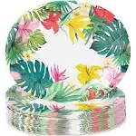 48-Pack Hawaiian Luau Party Supplies Oval Paper Plates