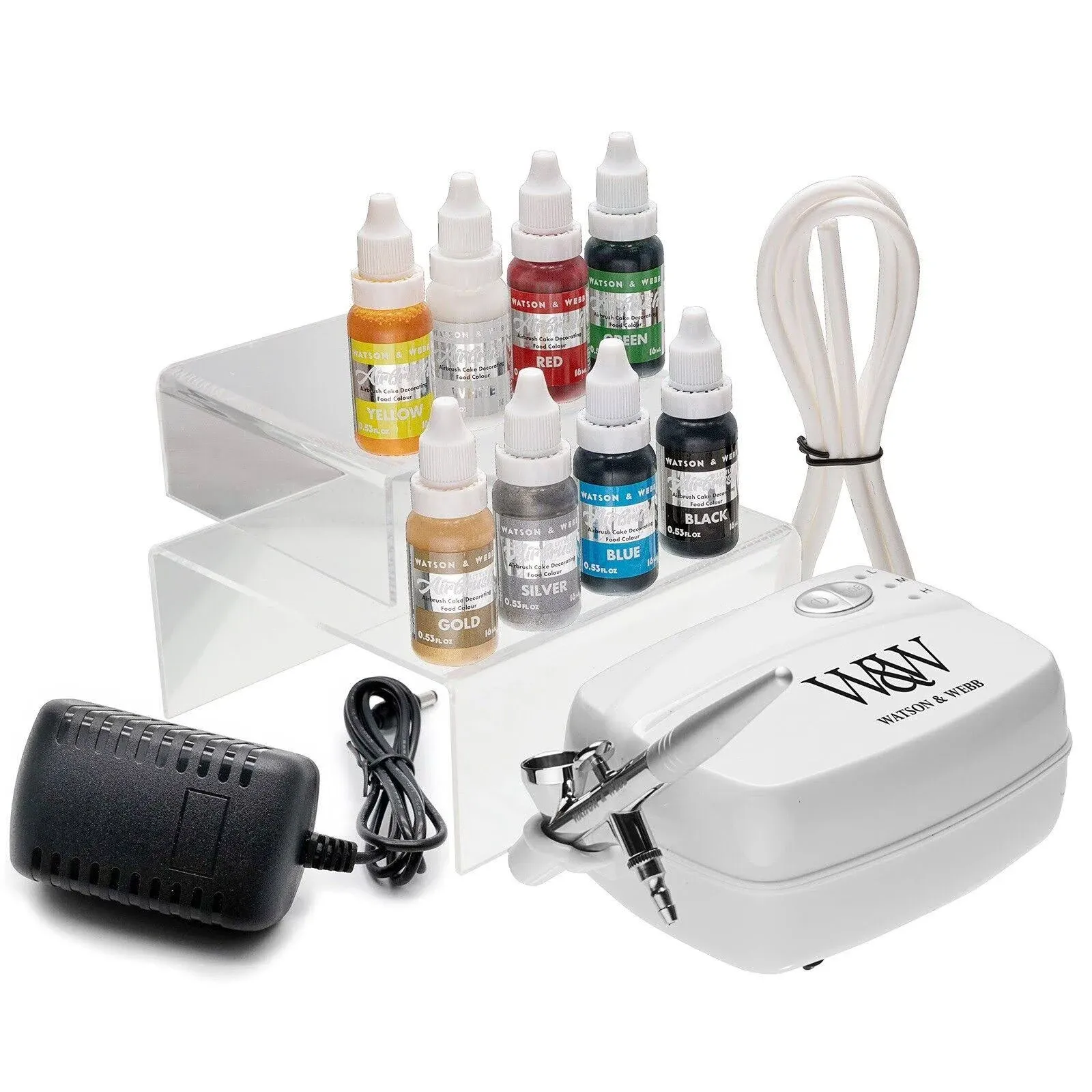 Watson & Webb Airbrush Cake Decorating Kit. Airbrush Kit & 13 Bottle Color Set