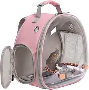 Halinfer Bird Travel Carrier Bird Travel Backpack with Stainless Steel Tray and Standing Perch