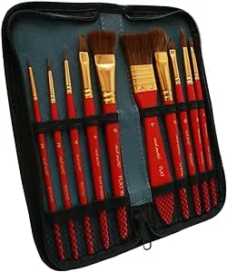 Mont Marte Art Paint Brushes Set with Case, 10 Different Size, Nice Art Gift for Kids &amp;Artists