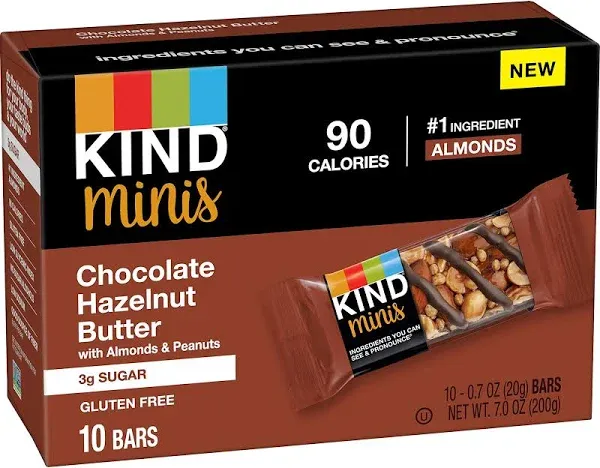 KIND Minis, Dark Chocolate Nuts & Sea Salt, Healthy Snacks, Gluten Free, Low Calorie Snacks, Low Sugar, 10 Count