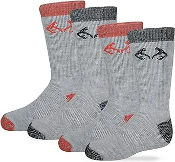 Realtree Boys Merino Wool Boot Crew Socks 4 Pair Pack (S - Sock Size 6-8 - Shoe 12-3.5, Assorted)