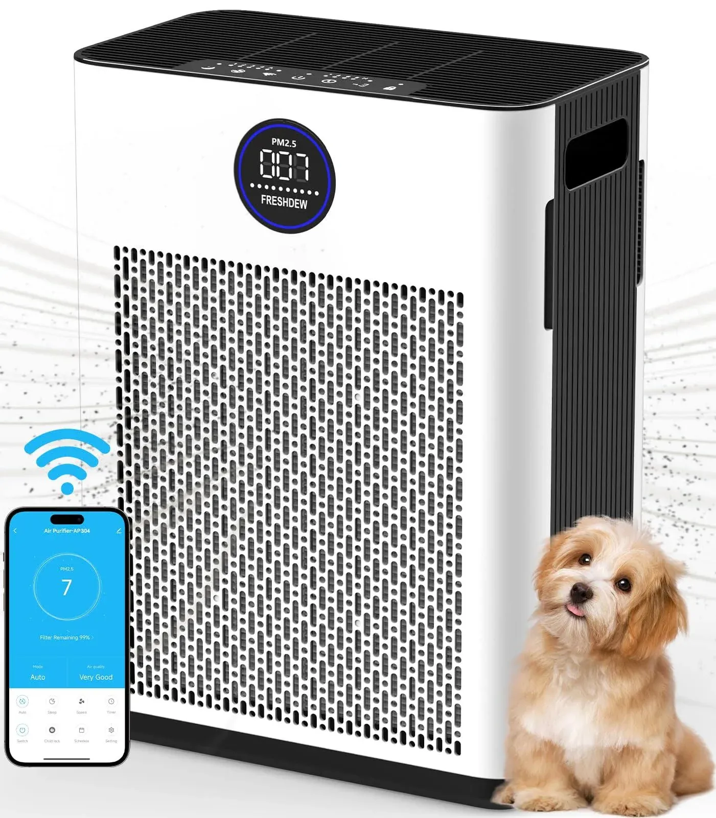 Air Purifier,FRESHDEW Air Purifiers for Home Up to 2300ft² with Smart WiFi,Air Quality and Sensors,Washable Filters Double-Sided Air Inlet,H13 HEPA